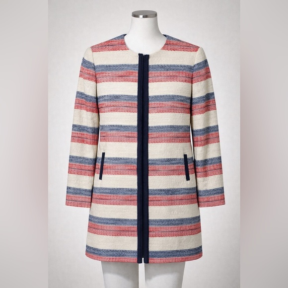 Talbots Jackets & Blazers - Tahari 4P Tweed Jacket/Coat – Navy Trim Talbots Red, Blue, and Cream